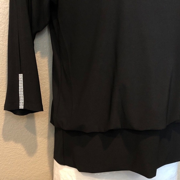 Women's cb Established Black Rhinestone V-Neck 3/4 Split Sleeve Jersey Top Sz PM - Picture 5 of 10